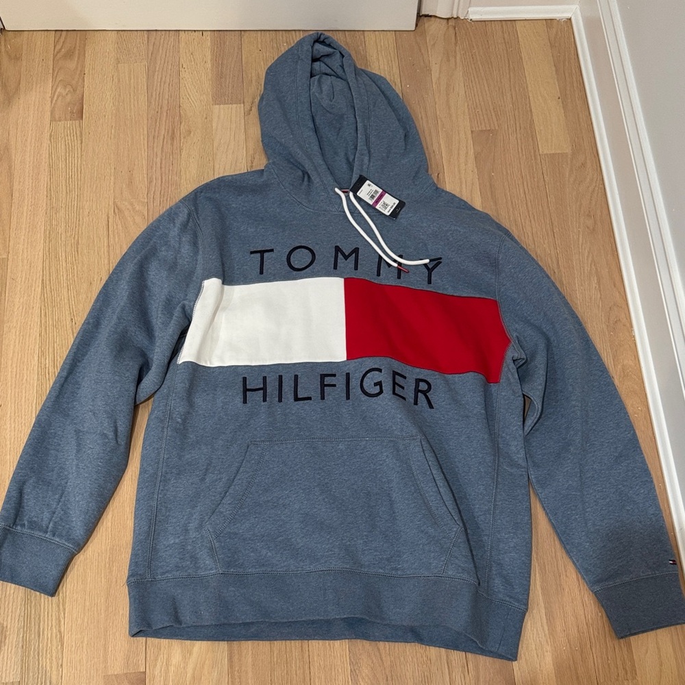 Tommy Hilfiger Gray Hoodie with Red and White Accent